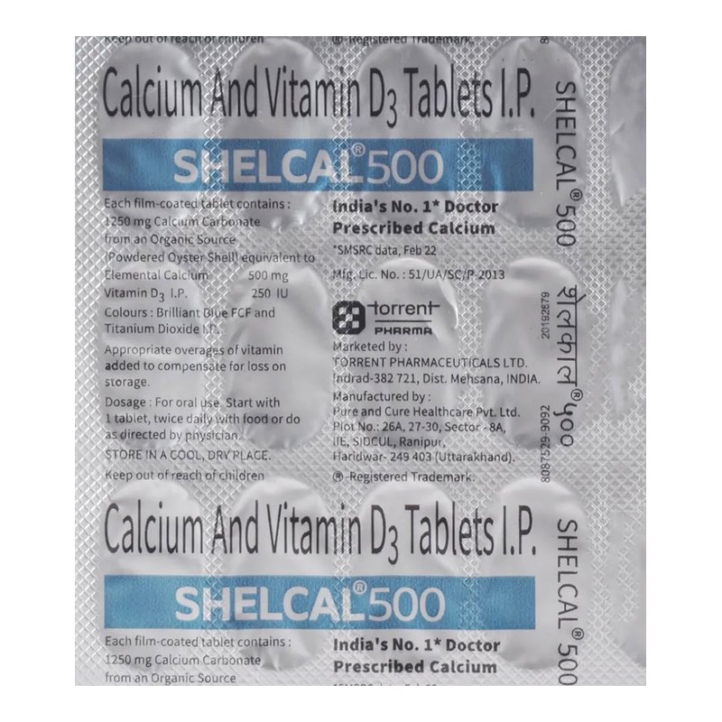 Shelcal 500 (Calcium + Vitamin D3) – Strip of 15 tablets